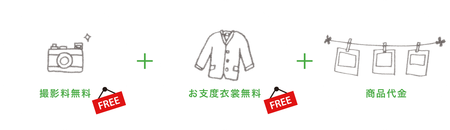 撮影料無料 お支度衣裳無料 商品代金